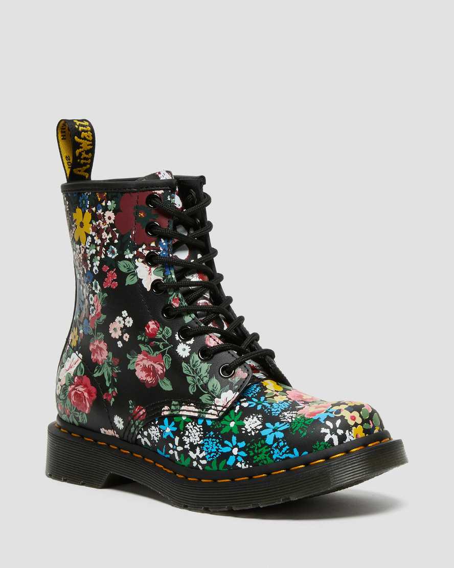 Dr. Martens 1460 Pascal Floral Mash Up Deri Kadın Bağcıklı Bot - Bot Beyaz/Siyah |FMOGA7321|